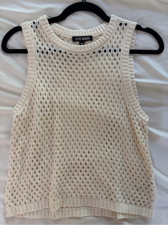 Steve Madden Tops - Steve Madden Cream Open Knit Crochet Sweater Size M